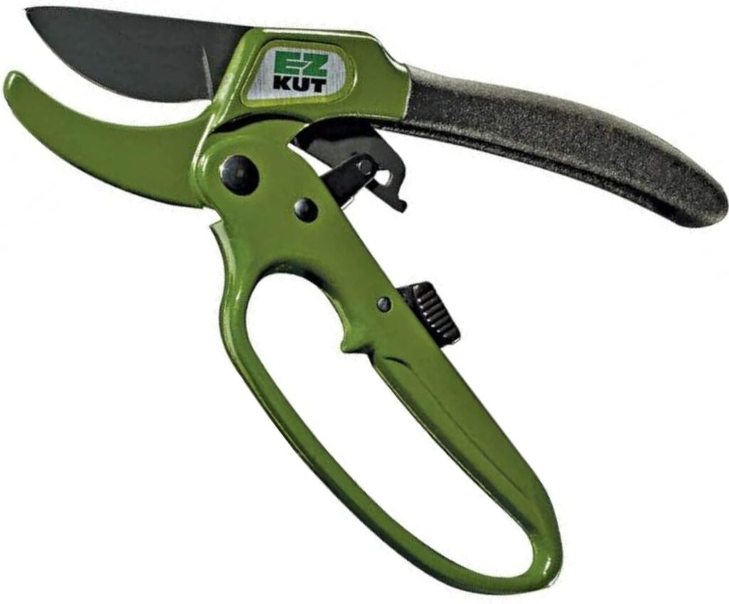 EZ Kut Heavy Duty Pruning Shears Green - Pruners Ratcheting Ratchet Hand Pruner (Green Pruner)