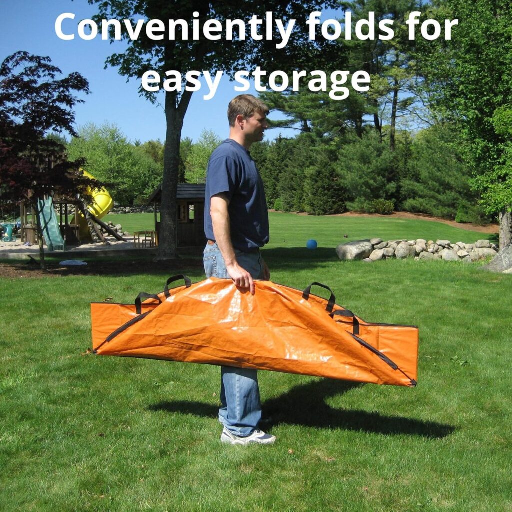 EZ Leaf Hauler Reusable Cleanup Tarp for Lawns and Gardens - Landscape and Yard Accessories, Rake Leaves and Debris, Easy To Use, Collapsible Design, Orange, (5’ X 7’)