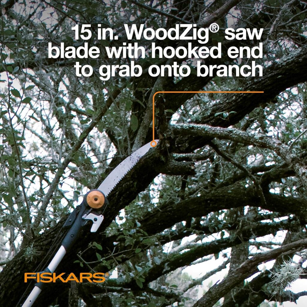 Fiskars 7-16 Chain-Drive Extendable Tree Pruner and Pole Saw - Precision-Ground Steel Blade for Cutting up to 1.25 Diameter