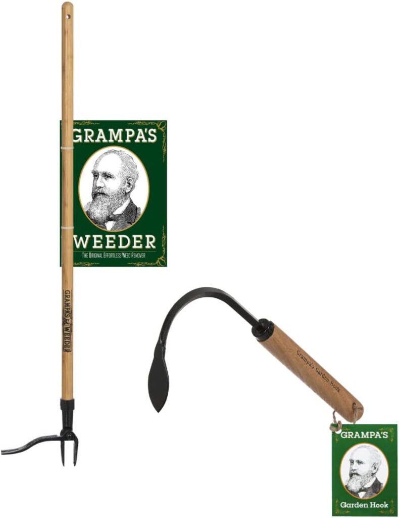 Grampas Stand Up Weeder + Grampas Hand Cultivator Hook - Bundle The Original Stand Up Weed Puller  Grampas Garden Hook Weeder/Hand Cultivator Tool