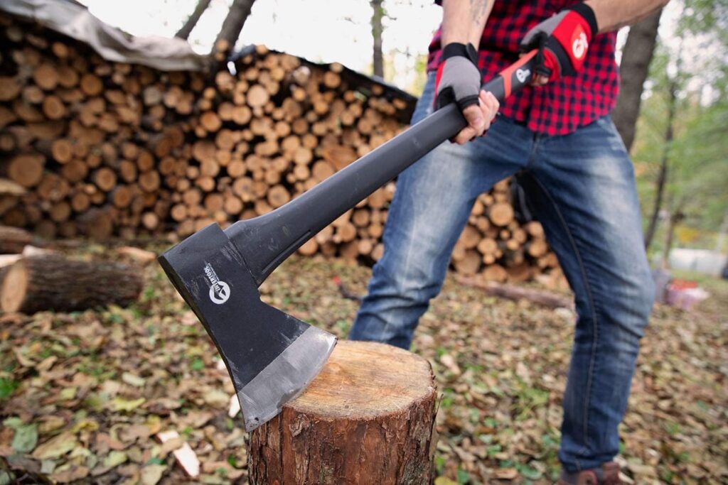 INTERTOOL 36” Wood Chopping Axe, 2.8 Lbs, Long Tree Felling Ax, Firewood Cutting, Shock Absorbing Fiberglass Anti-Slip Handle with Blade Cover HT-0264