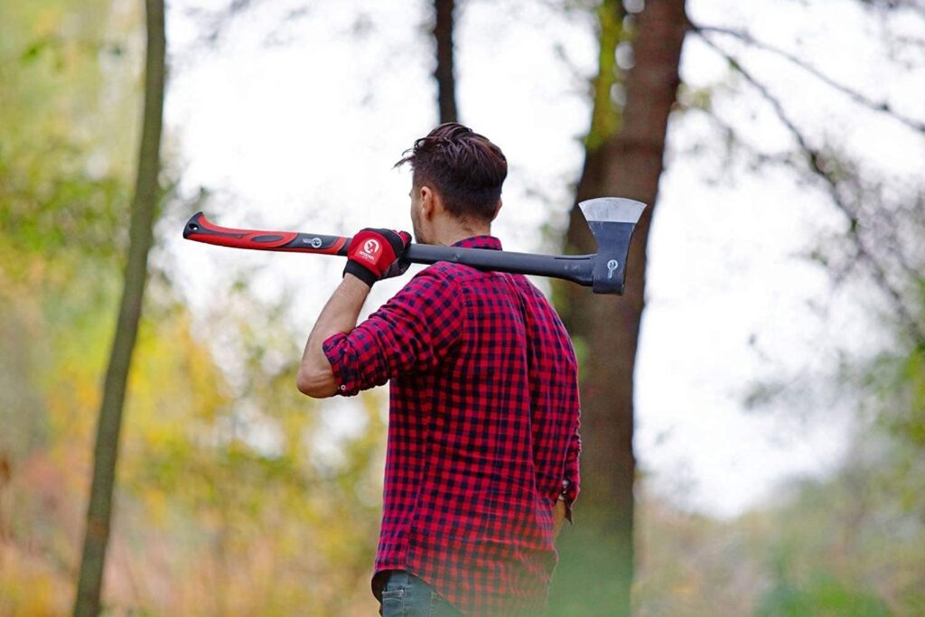 INTERTOOL 36” Wood Chopping Axe, 2.8 Lbs, Long Tree Felling Ax, Firewood Cutting, Shock Absorbing Fiberglass Anti-Slip Handle with Blade Cover HT-0264
