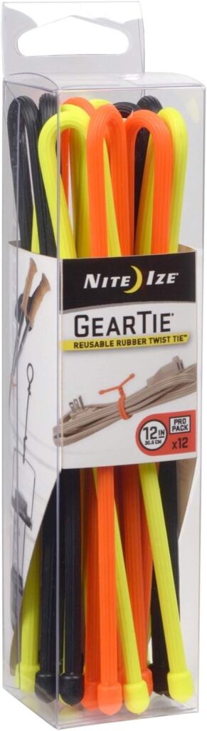 Nite Ize Original Gear Inch, Assorted, 12 Count Pro Pack, Made in The USA (GTPP12-A1-R8) Reusable Rubber Twist Tie, 12 Pack, Colors May Vary