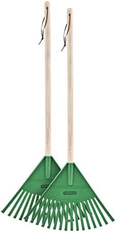 Pack of 2 Kids Rake with Hardwood Handle, Durable Plastic Head to Sweep Leaves in Lawn and Tidying Up The Garden, 34 (Green)
