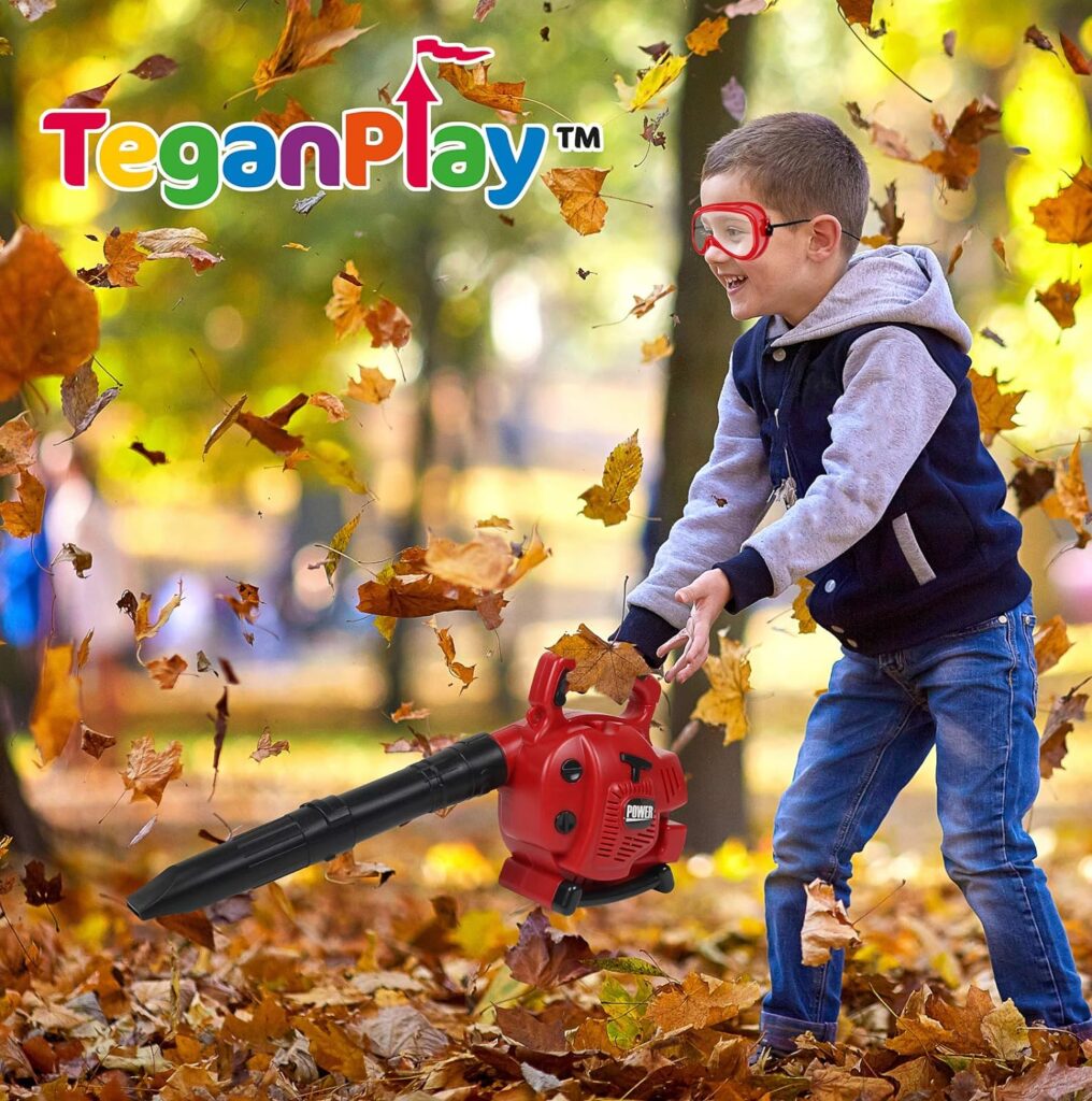 TeganPlay Power Garden Tools Set for Kids Battery Operated Toy Leaf Blower, Hedge Trimmer and Chainsaw Pretend Play for Boys Girls