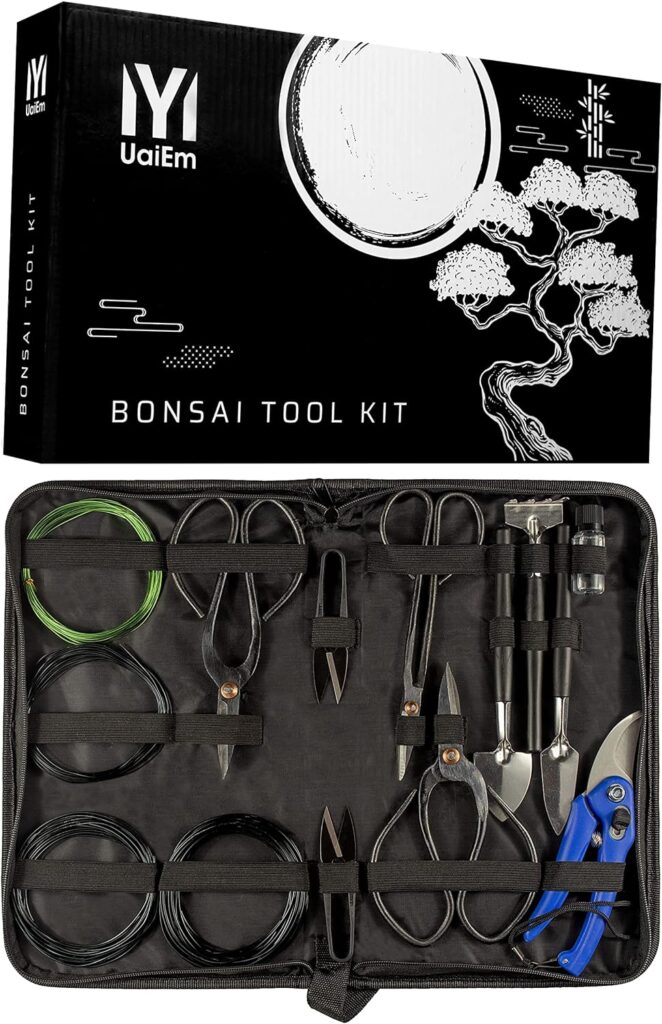 UaiEm Bonsai Tools Set | 13-piece DIY Bonsai Tree Kit with Mini Pruning Shears Concave Cutter, Bonsai Scissors, Bonsai Training Wire, Storage Bag | Carbon Steel Garden Trimming Tools | Bonsai Tool Kit