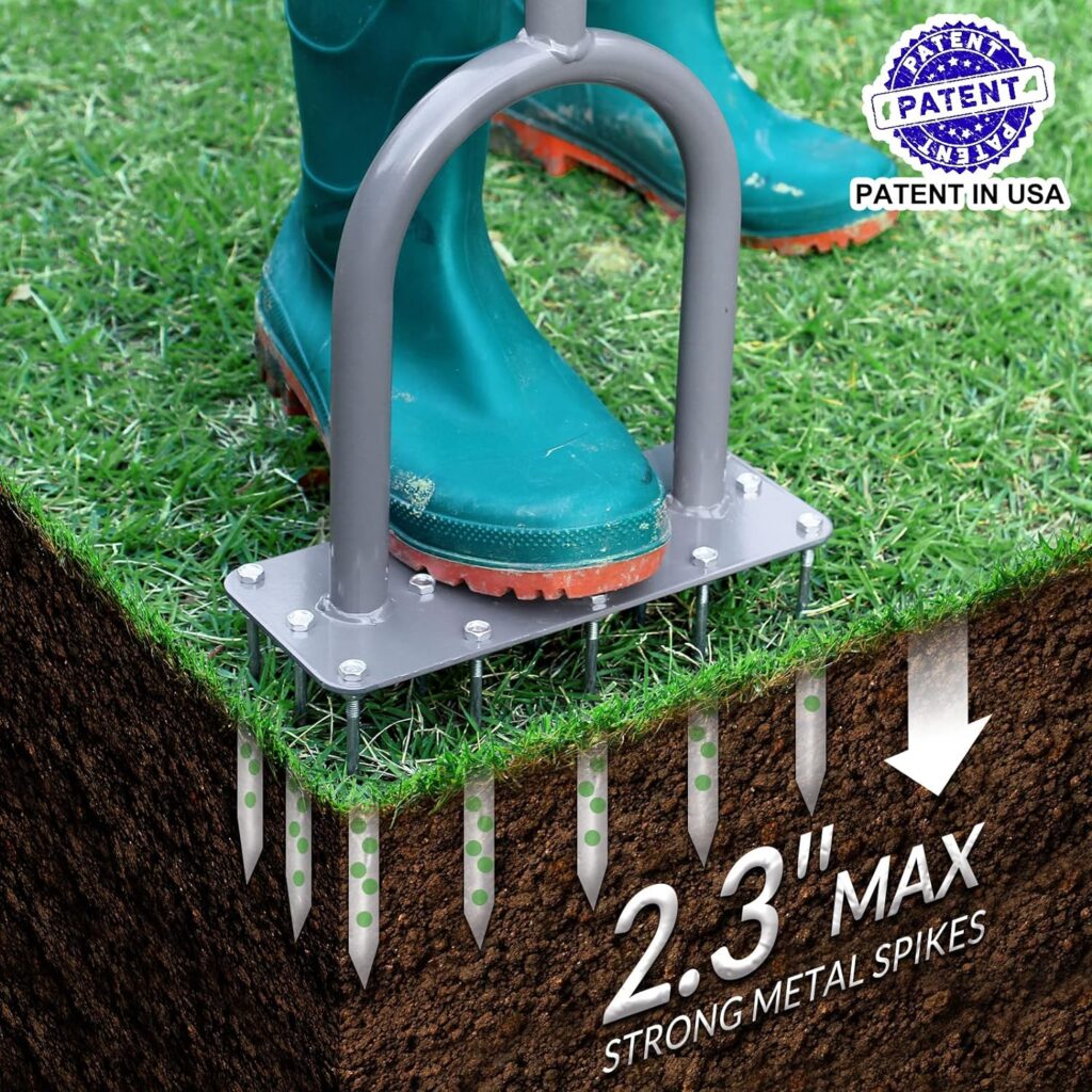 Walensee Lawn Aerator Spike Metal Manual Dethatching Soil Aerating Lawn with 15 Iron Spikes, Pre-Assembled Grass Aerator Tools for Yard, Lawn Aeration, Garden Tool, Revives Lawn Health, Patent Pending