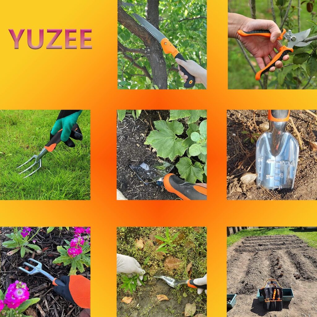 Yuzee Gardening Tool Set, Upgrade Gardening Supplies 9 PCS, Gardening Hand Tools Kit, Gifts for Women  Men, Include Garden Gloves Pruning Shears Rake Tote Bag Trowel Watering Can