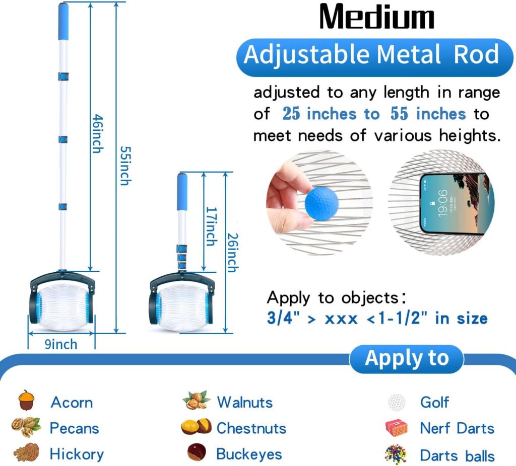Zozen Nut Gatherer, Walnut Picker Upper Roller, Pecan Picker Upper - Side Opening Dump | Apply to Walnut, Pecan, Hickory, Chestnuts, Buckeyes, Nerf Balls, Golf, Objects Size 3/4 to 1.5; 1 Gallon