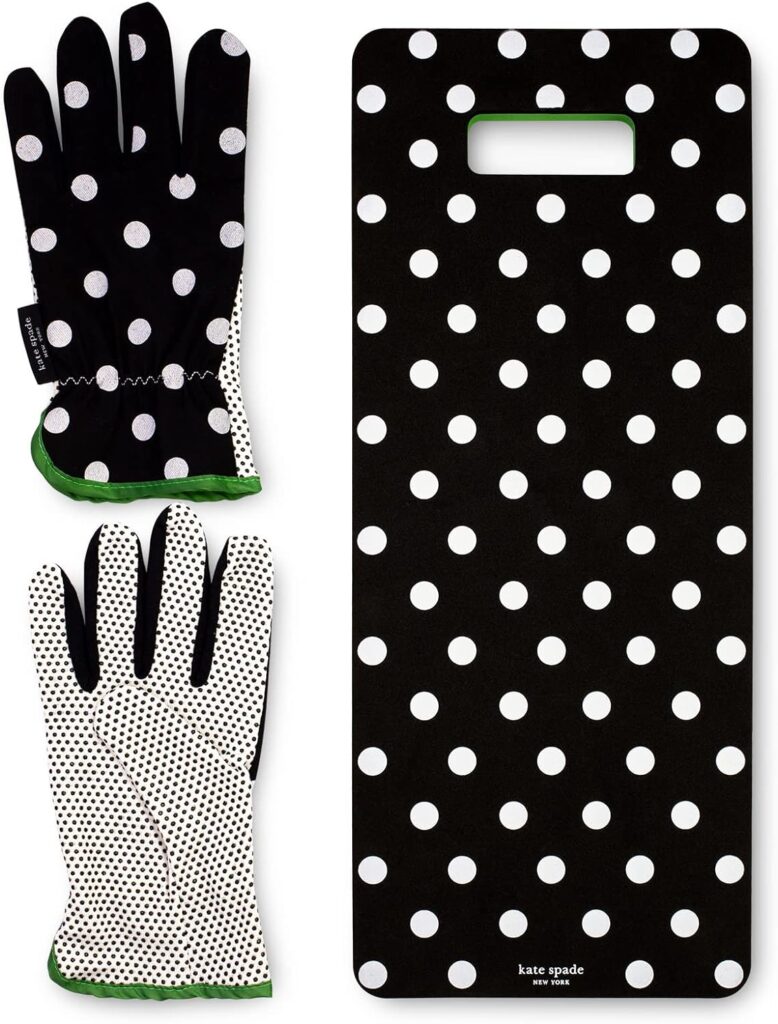 Kate Spade New York Garden Kneeler and Gardening Gloves for Women, Cute Garden Tool Set with Thick Kneeling Pad and Yard Gloves, Picture Dot