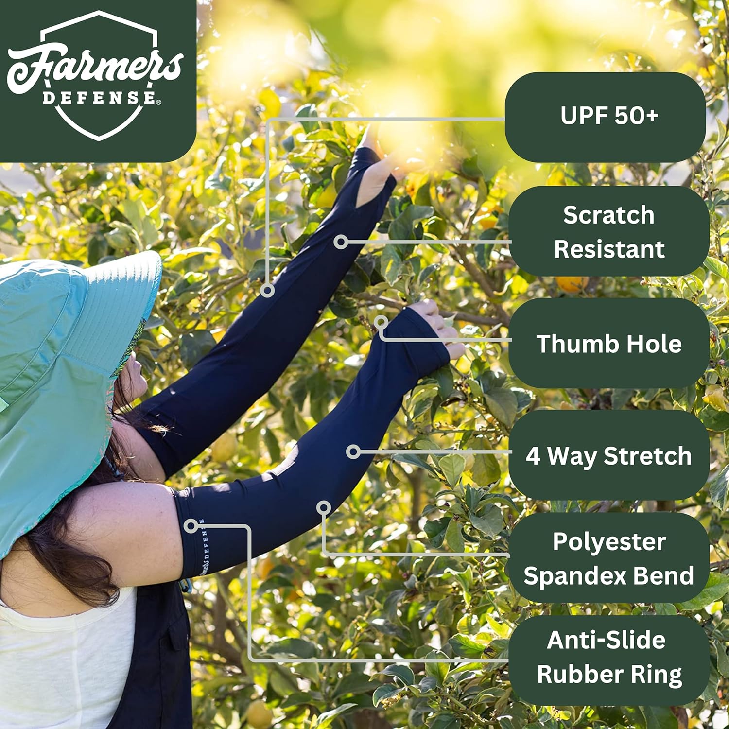 FARMERS DEFENSE Sleeves | UV Cooling Sleeves | Anti-Scratch Sun Protection Arm Sleeves for Gardening Harvesting Outdoors